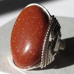 Sparkling Goldstone Ring, Sterling Silver