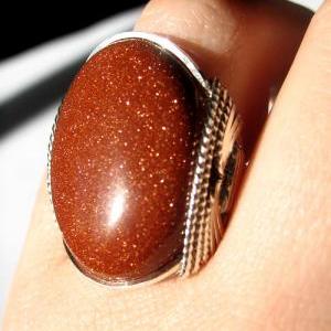 Sparkling Goldstone Ring, Sterling Silver
