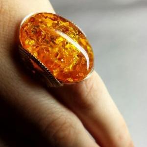 Honey Cocktail Ring, Amberlite Set In Gold, Custom..