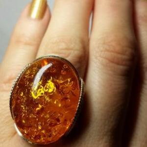 Honey Cocktail Ring, Amberlite Set In Gold, Custom..