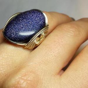 Midnight Blue Ring, Twinkling Goldstone, Mixed..
