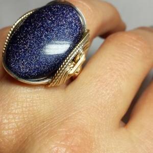 Midnight Blue Ring, Twinkling Goldstone, Mixed..