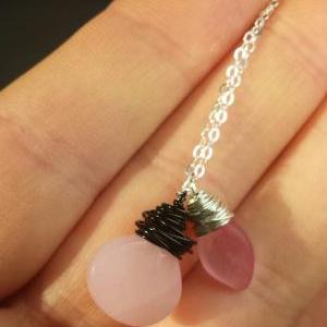 Petal Pink Teardrop Necklace, Czech Glass Leaf..