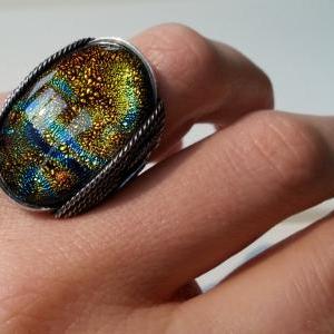 Rainbow Ring, Colorful Dichroic Glass Ring, Fused..