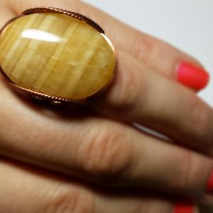 Yellow Statement Ring, Natural Aragonite Shell..