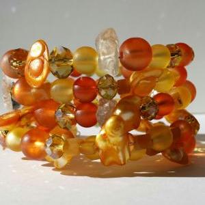 Orange Sunshine Bracelet, 5 Rows, Fiery Arm Candy,..