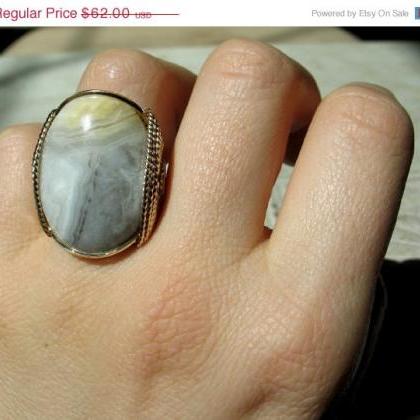 Grey Yellow Ring, Crazy Lace Agate, Natural Stone,..