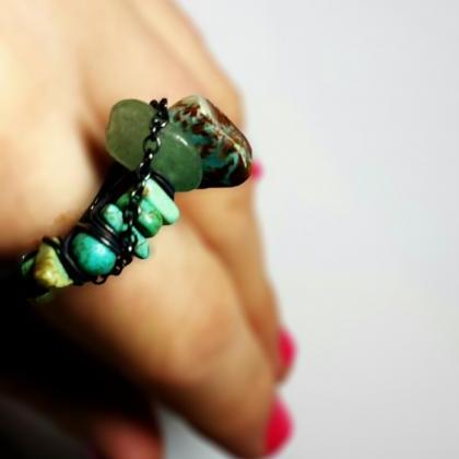 Turquoise Cocktail Stacking Ring, Unique..