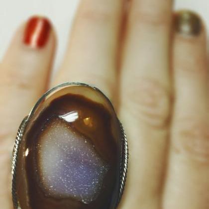 Brown Druzy Ring, Statement Stone Sterling Silver..