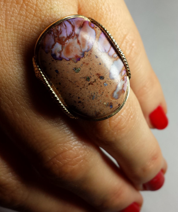 Purple Statement Ring, Nude Stone With Lilac Lavender Red, Gold Fill Setting, Any Size, 1020