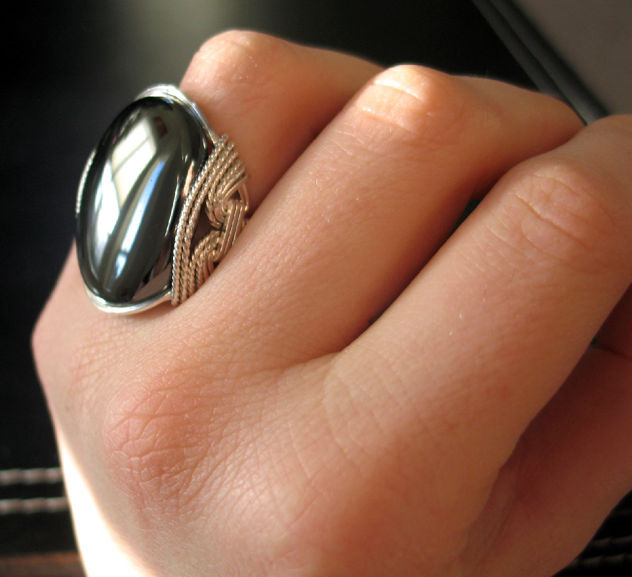 Hematite Statement Ring, Eco Friendly Sterling Silver, Grey Stone, Bold