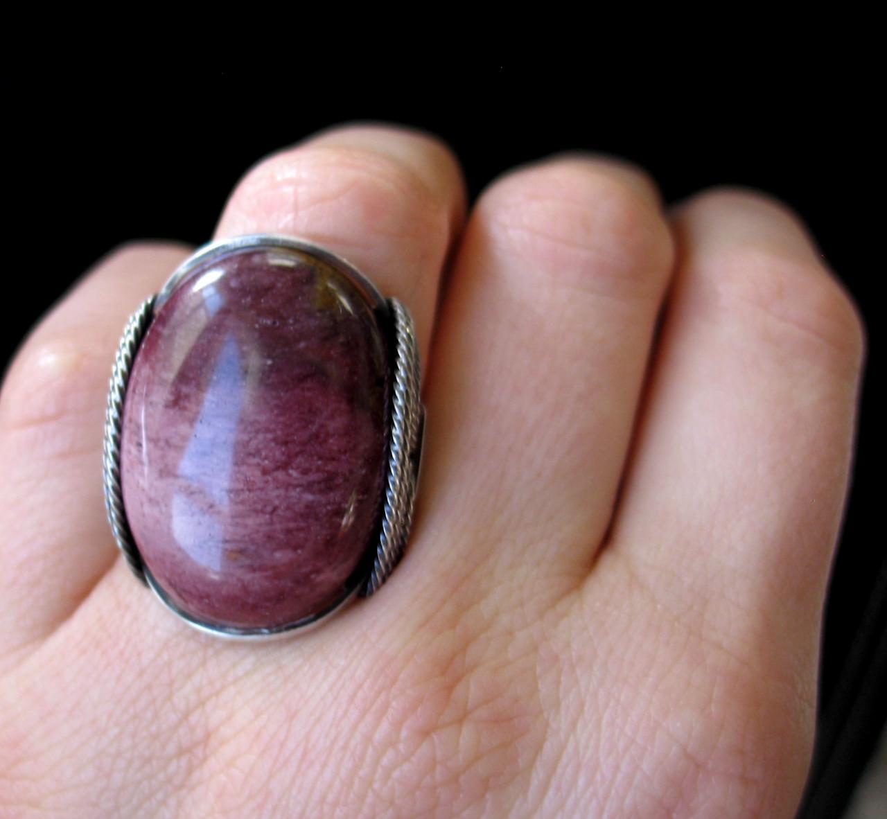 Chunky Stone Statement Ring, Warm Burgundy, Auburn, Pink Stone