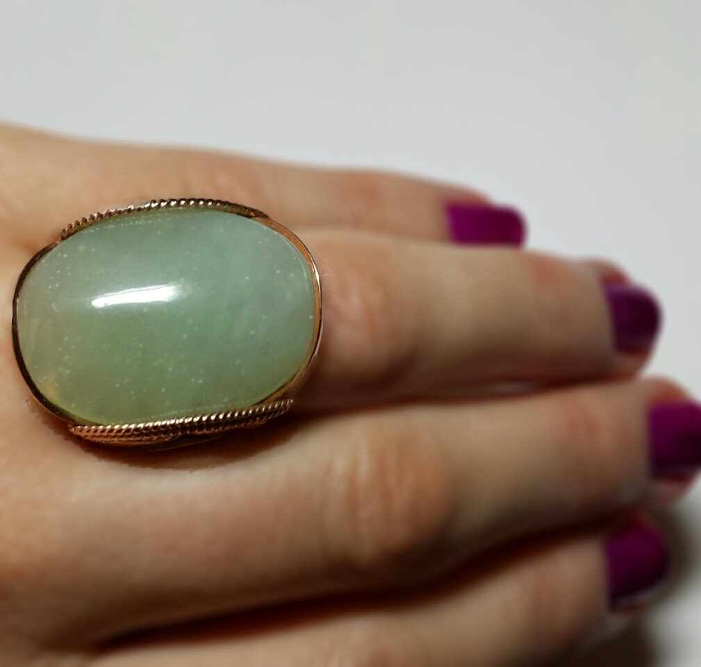 Mint Green Stone Ring, Rose Gold Statement, Natural Light Transparent Aventurine, Christmas In