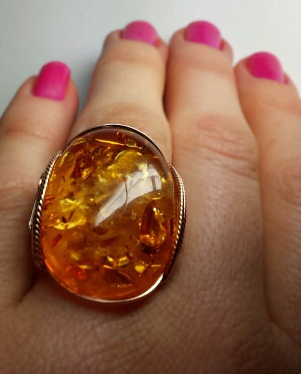 Honey Rose Gold Ring, Amberlite, Orange Glowing Lit Up Golden Sunshine, Unique Handmade Jewelry
