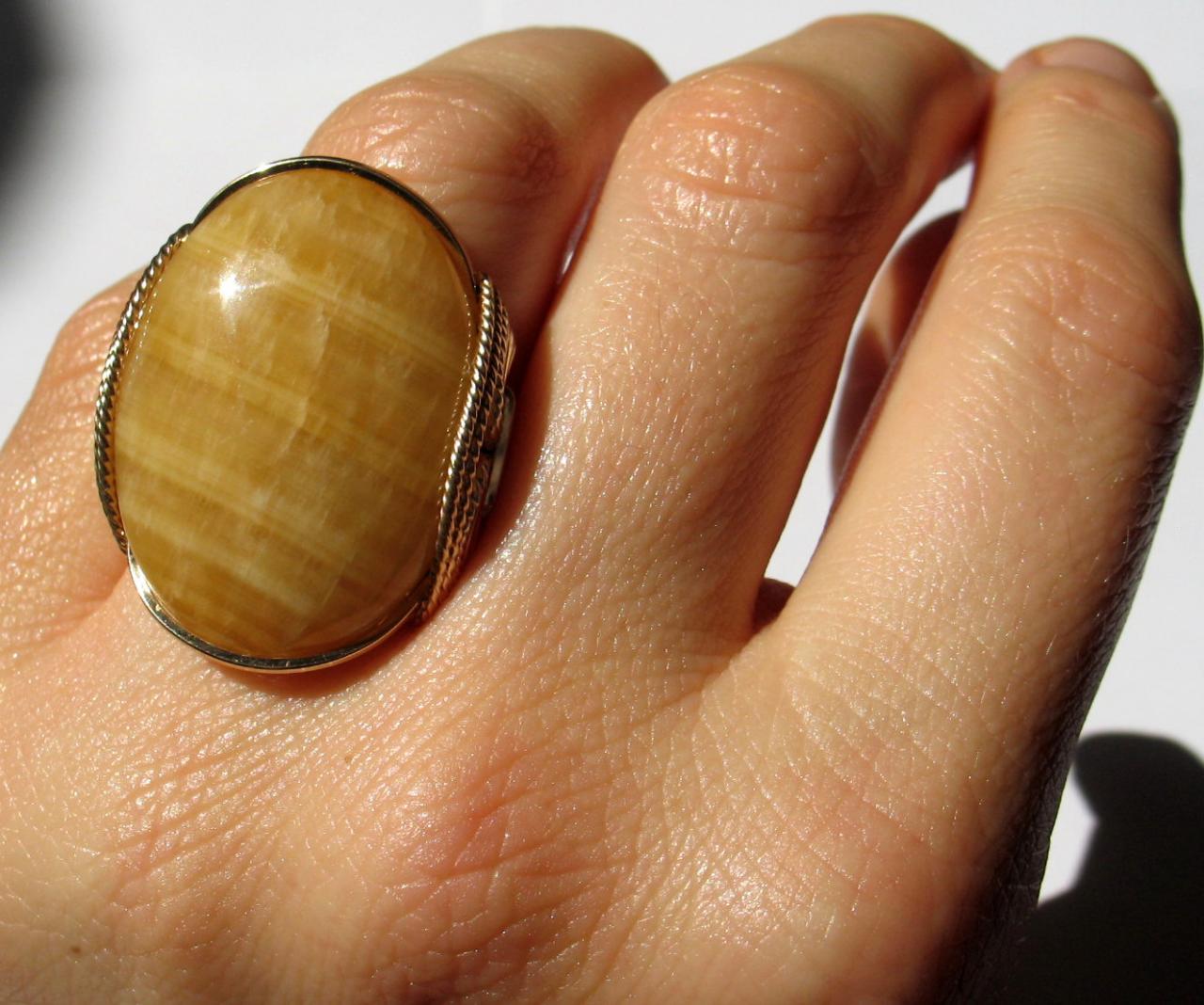 Butter Sunshine Yellow Ring, Sterling Silver And Gold Fill Mixed Metals Jewelry, Golden Aragonite Shell Stone