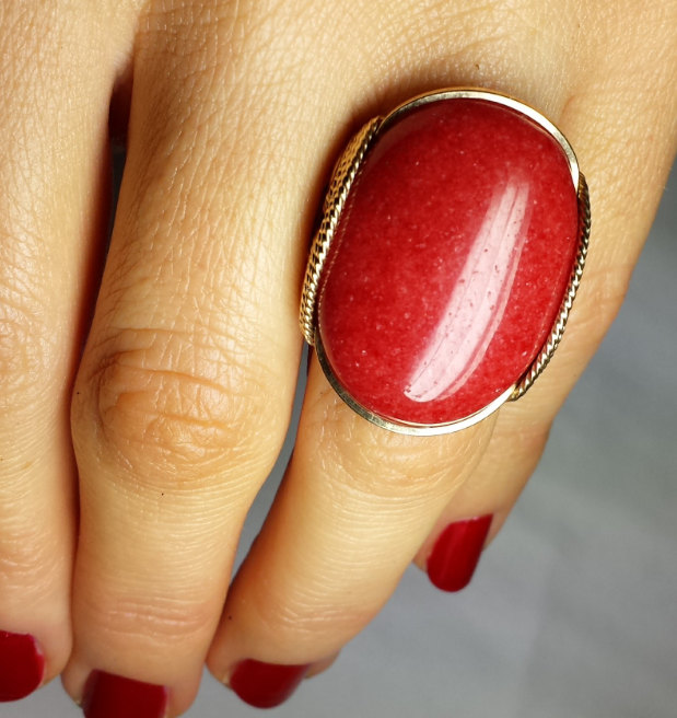 Red And Gold Statement Ring, San Francisco, Any Size, Gold Fill Handmade