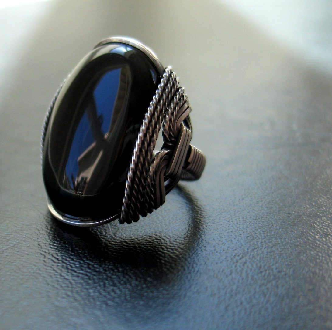 Onyx Ring Mens Ring Black Oval Gemstone Dark Sterling Silver Statement Ring Autumn Inspired On Luulla