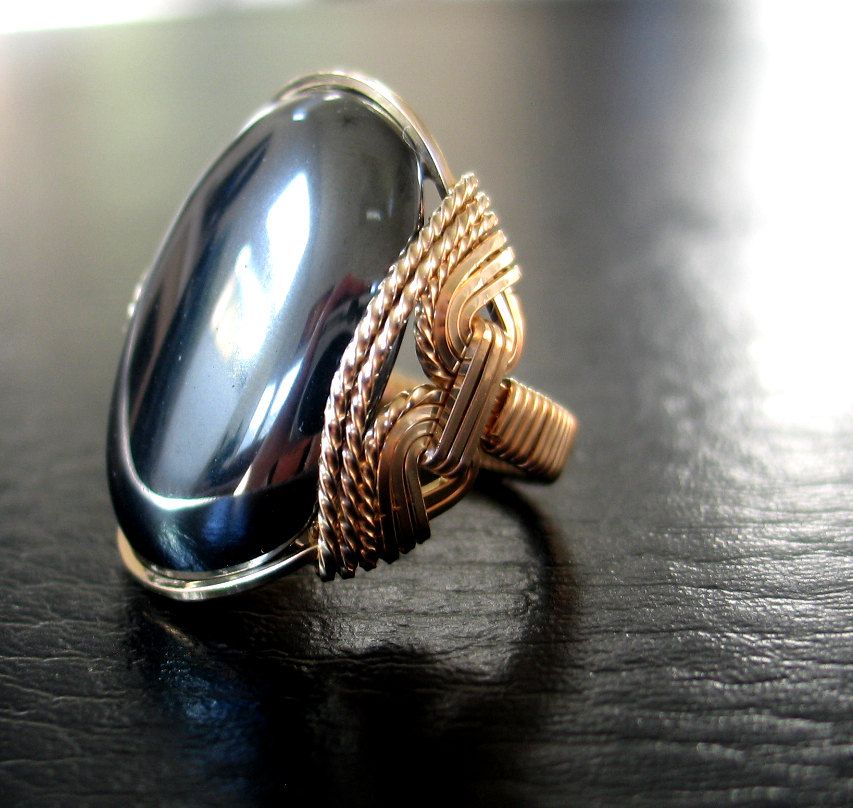 Gunmetal stone sale gold ring