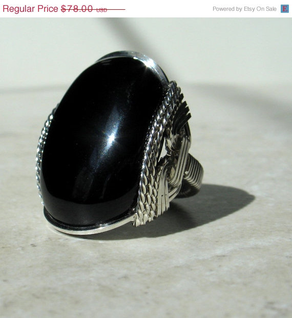 Onyx Ring, Mens Ring, Sterling Silver, Large Black Chunky Stone