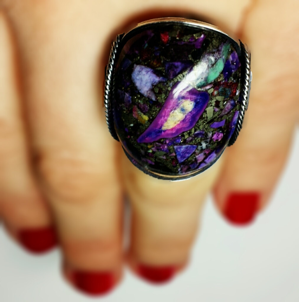 Galaxy Pyrite Ring, The Universe On Your Finger, Dark Sterling Silver
