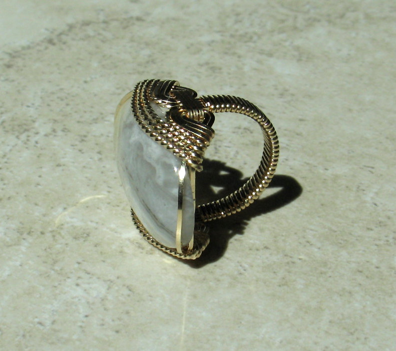 Grey Yellow Ring, Crazy Lace Agate, Natural Stone, 14k Gold Filled