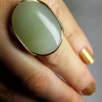Light Green Stone Ring Handmade Gold Fill Glowing Serpentine Any Size On Luulla