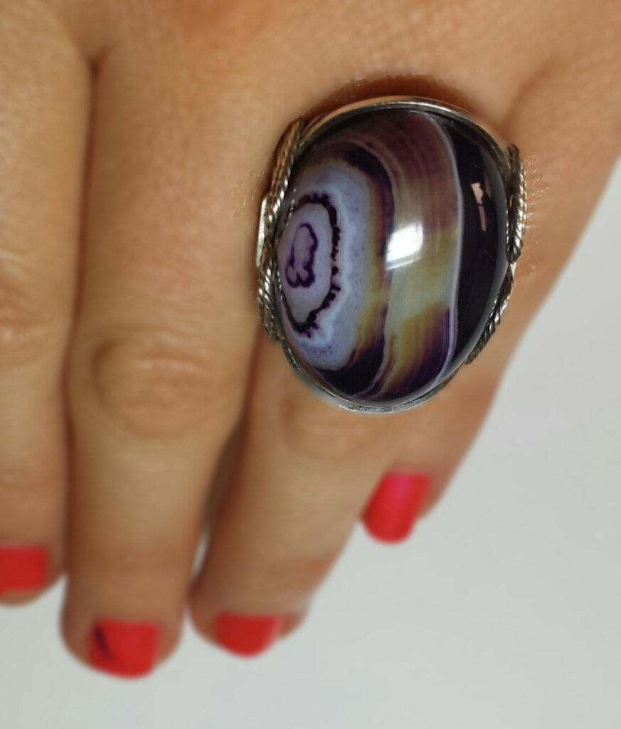 Agate Ring Sterling Silver Any Size Eggplant Purple Bold Stone Conversation Piece 