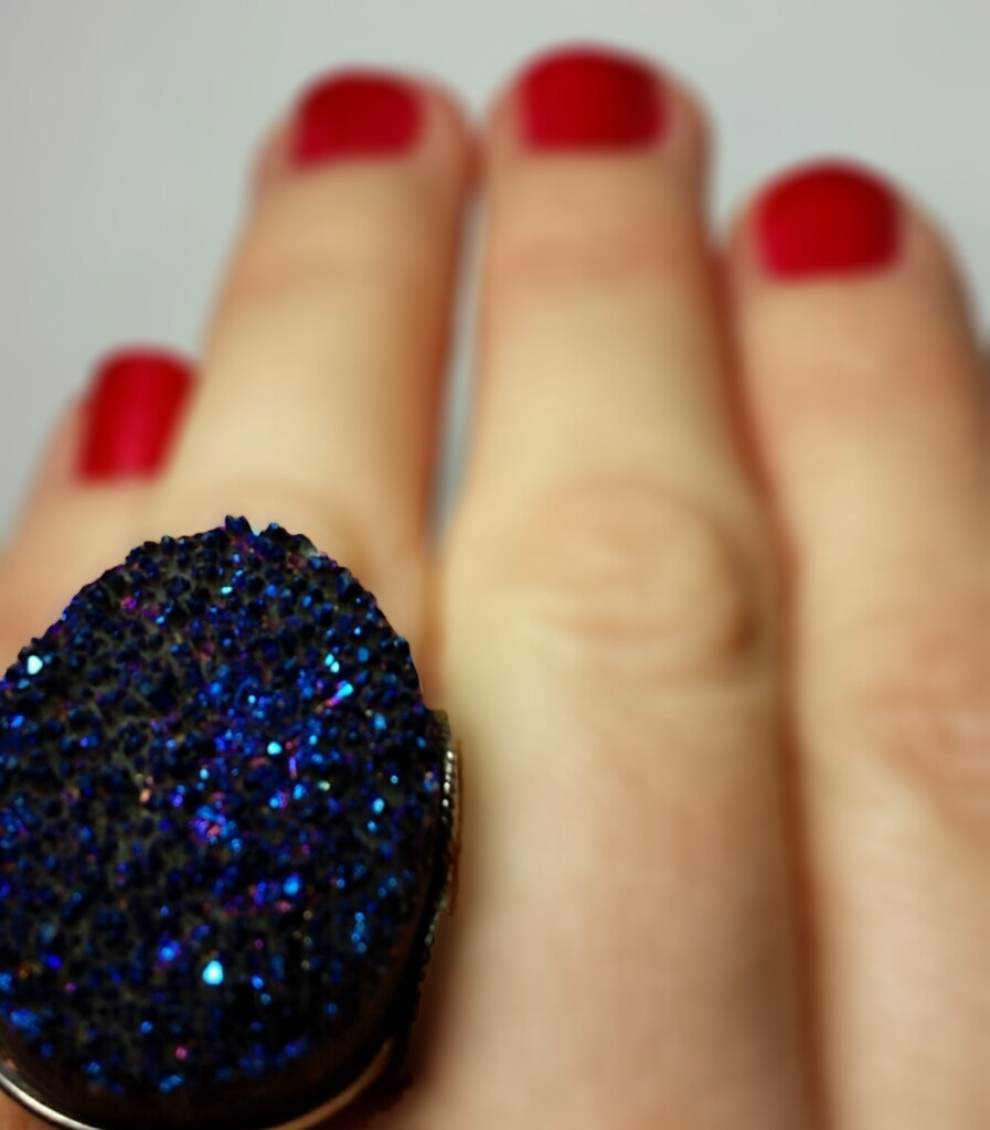 Druzy Cocktail Ring Purple Titanium Geode Stone Sterling Silver Peacock Sparkle On Luulla 