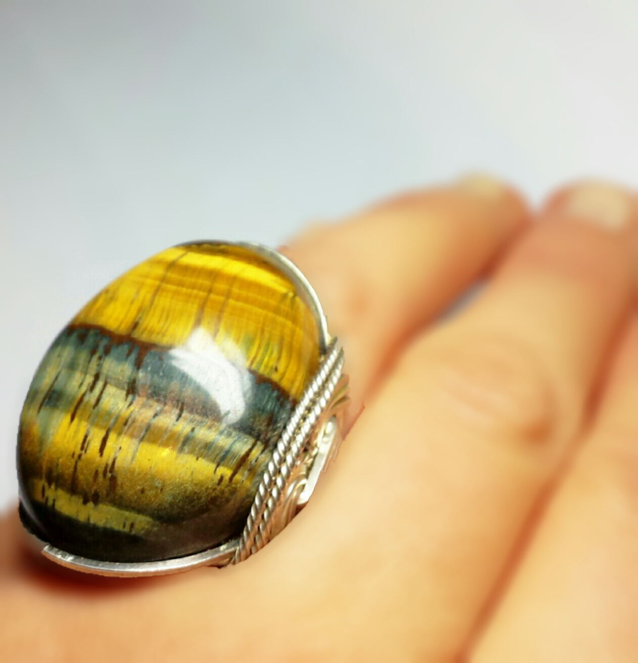 Tigers Eye Ring, Blue Gold Natural Stone, Sterling Silver, Handmade Any — free download